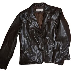 Retro Brown Faux Leather Fall Jacket Blazer- Size M